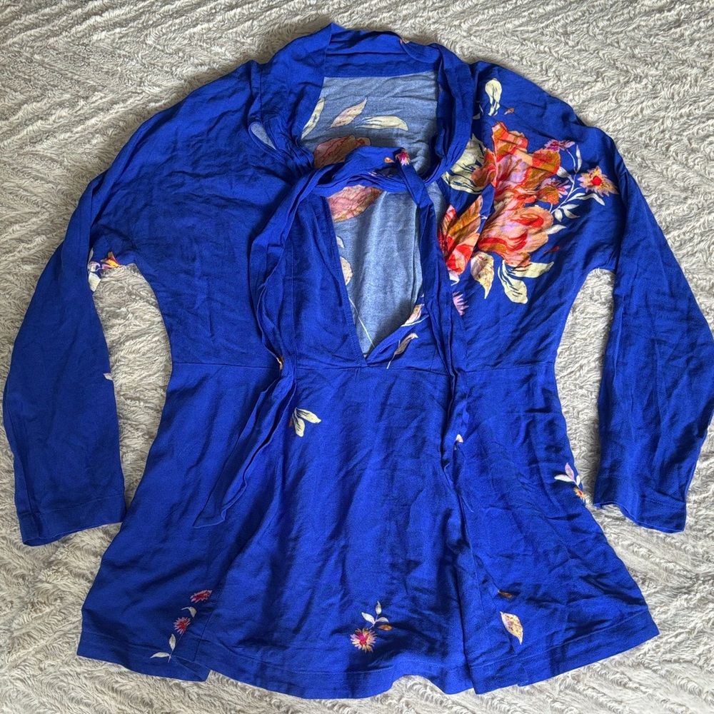 Free People Floral Long Sleeve Tunic Top XS